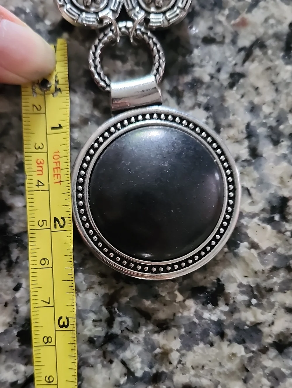 Silver-Tone Black Circular Pendant Necklace